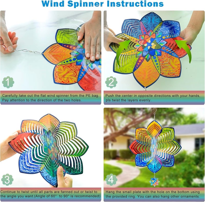 Katinyos Wind Spinners,12 inch Multi Color Mandala with 360° Swivel Hook for Yard and Garden, Bird Wind Catcher, Metal Wind Spinners Outdoor for Lawn Hanging Crafts Decor Kinetic Yard Art Ornament Gifts - Image 4